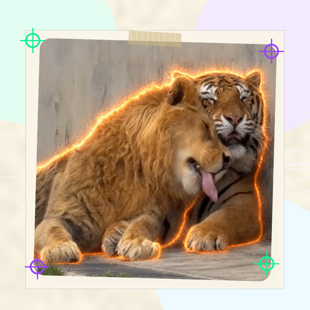 Lion leaning affectionately into a tiger