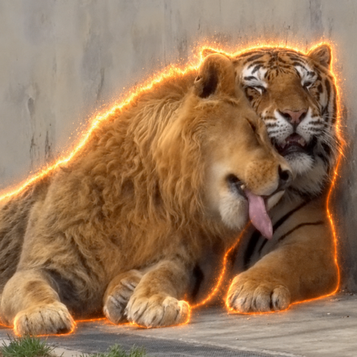 Lion and tiger from the viral post with a bright outline
