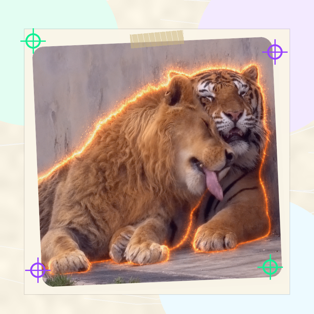 Lion and tiger paper-style artwork
